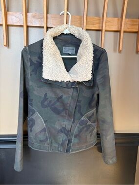 Marrakech Camo Sherpa Collar Moto Jacket available at Anthropologie Size Small